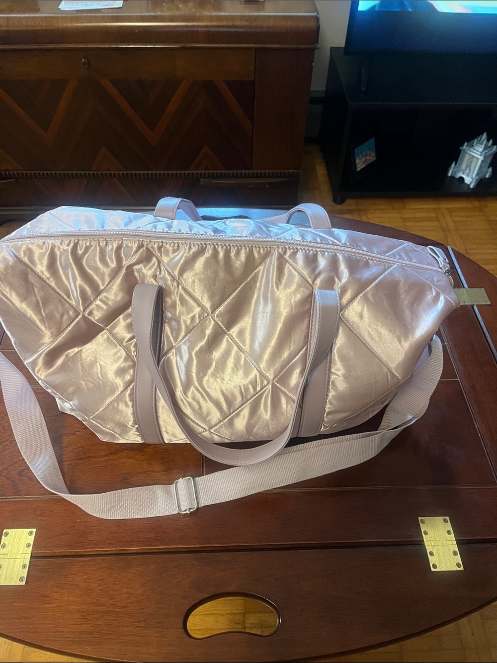 Quilted Satin Travel/weekender Tote Bag - Light Pink